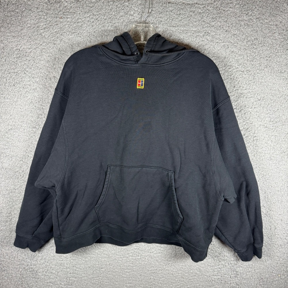 Nike‎ Court Tennis Hoodie Mens Large Center Swoosh Logo Dri-Fit Black Sweatshirt